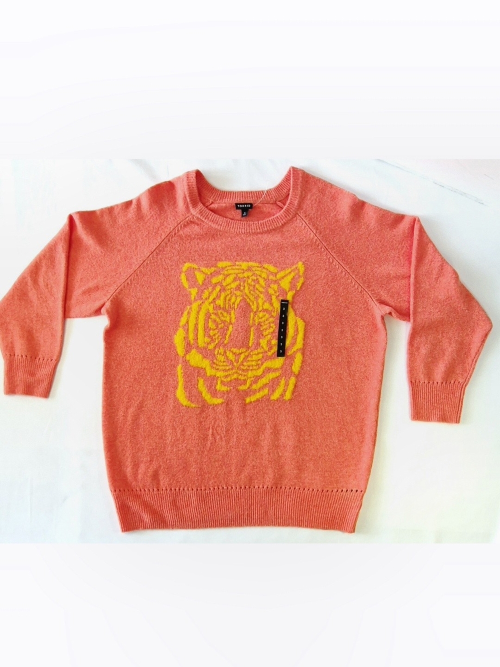 Torrid Coral Sweater with Yellow Tiger Motif Plus Size 3